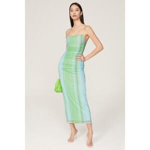 SIGNIFICANT OTHER Green Striped Mesh Square Neck Bodycon Verona Dress Size US 6